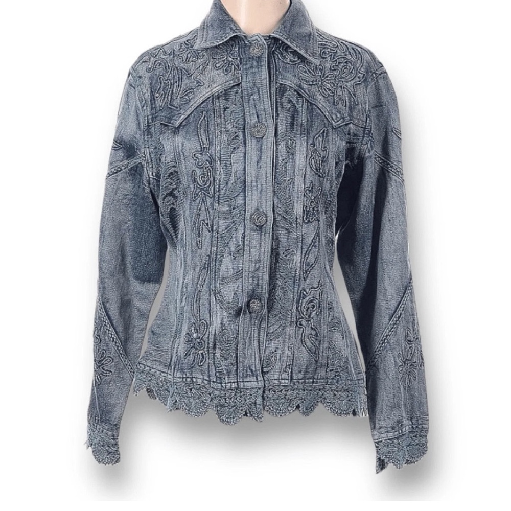 Vintage Flashback Metallic Blue Floral Detailed Lace Embroidered Crochet Jacket